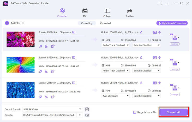 Convert WMV to MP4 in Arkthinker