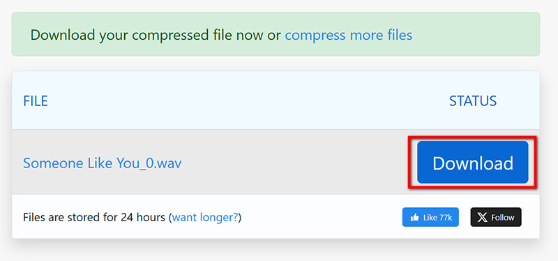 Download Compressed Wav in Zamzar