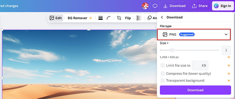 Download Jpg to Png in Canva