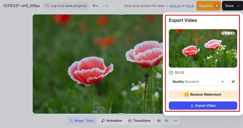Export Trimmed Mov in Veed
