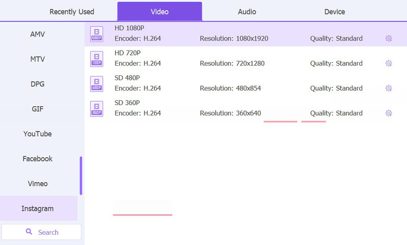 Output Instagram Format
