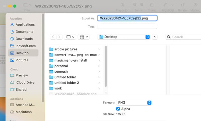 Save Png in Preview