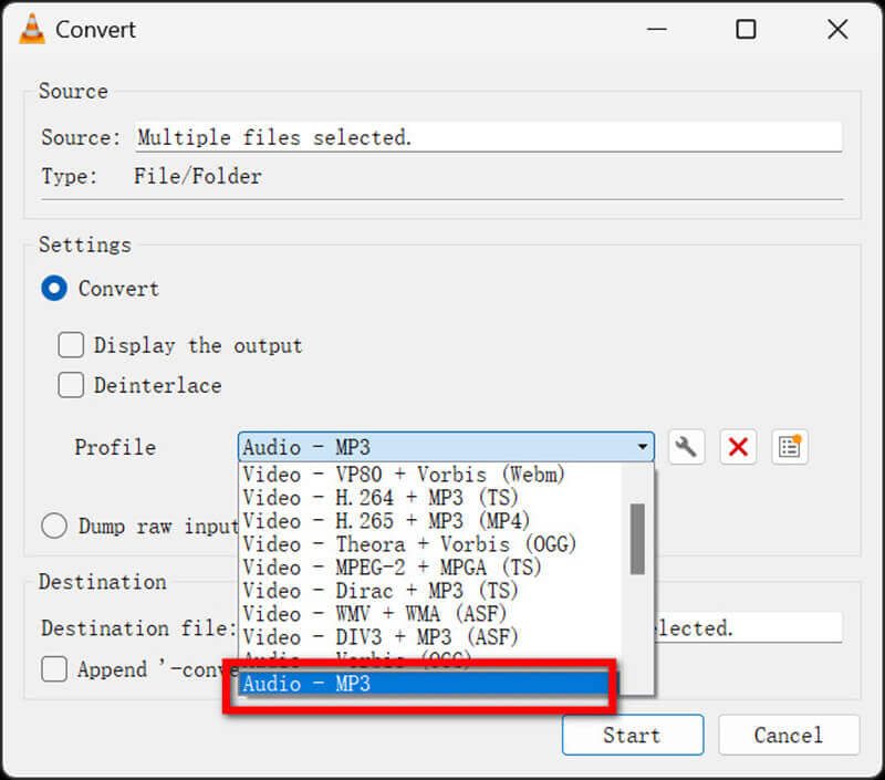 Select MP3 Output in VLC