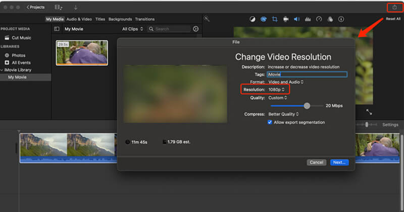 iMovie Lower Resolution