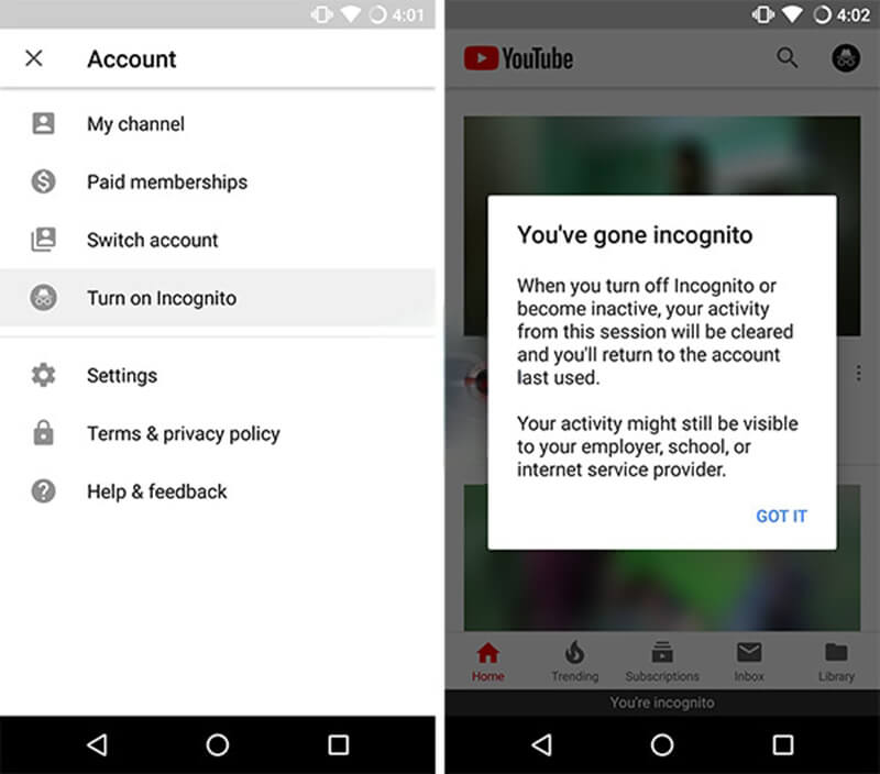 Youtube Incognito Mode