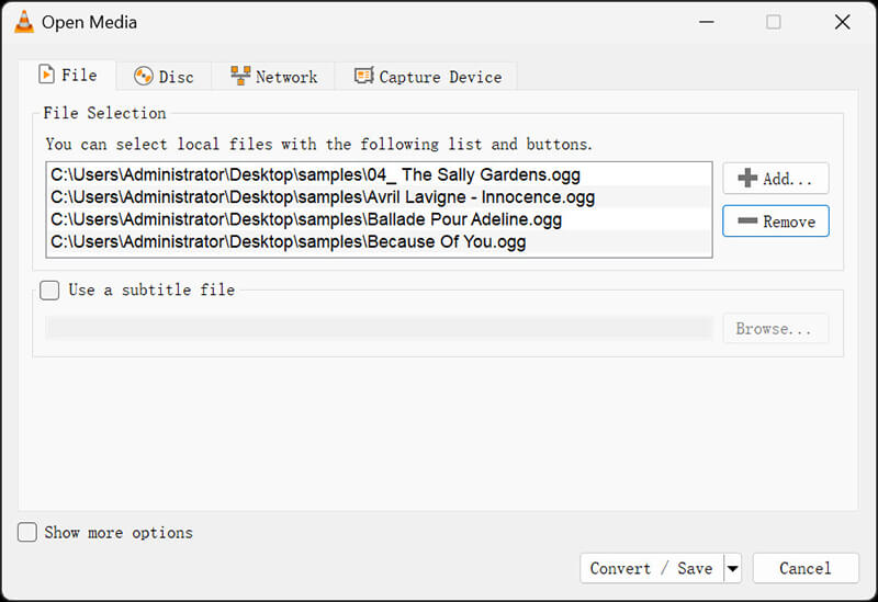 Add OGG Files In VLC