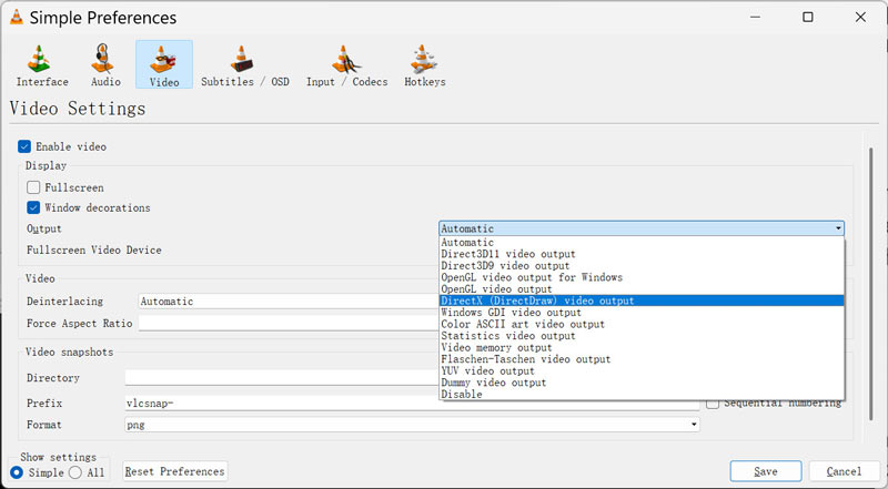 Adjust VLC Video Output