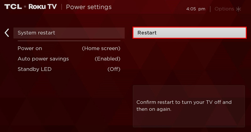 Restart Roku TV