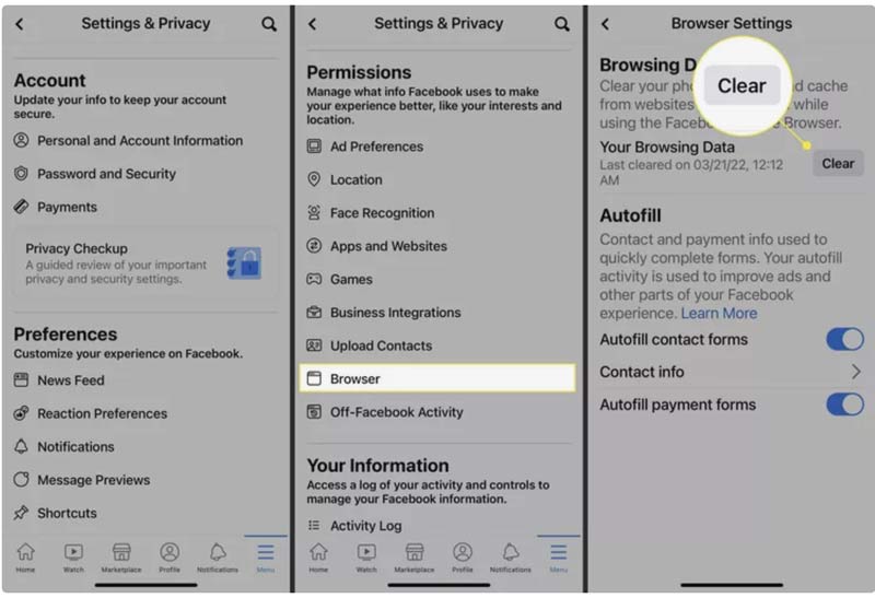 Clear Facebook Cache