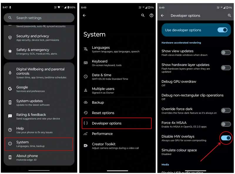 Disable Hardware Overlays
